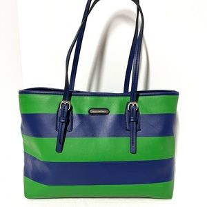 Dana Buchman  Green and Navy striped carry all bag. Like new